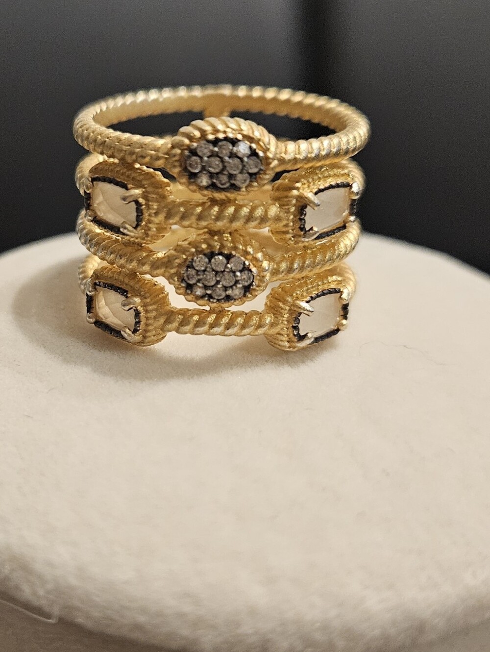 FR Sterling Silver 295 14 K • Hand-set quartz stones • Freida Rothman Size 9